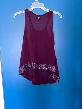 Mossimo Deep Plum Chiffon Sheer Tank with Sequin Hem size Xs